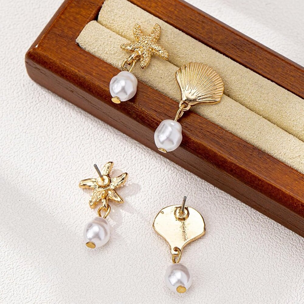 Starfish Shell Earrings - Lightweight Nautical Be… - image 5